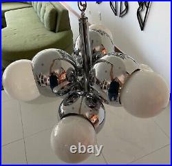 Vintage Chrome Orb Space Age Hanging Light Fixture Lamp Mid Century Mod Atomic