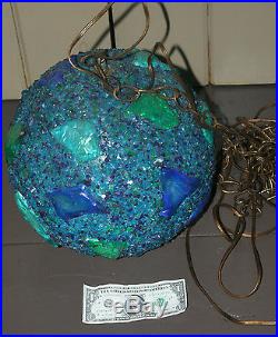Vintage Chunky Lucite Resin Lava Rock Hanging Swag Lamp Light Mid-Century Globe