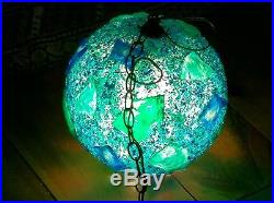 Vintage Chunky Lucite Resin Lava Rock Hanging Swag Lamp Light Mid-Century Globe