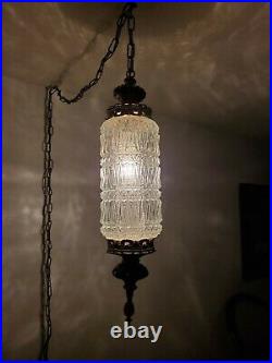 Vintage Clear Cut Glass Swag Hanging Light Ornate Regency Glam Mid Century Lamp
