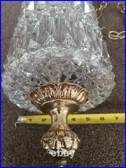 Vintage Clear Cut Pressed Glass Swag Hanging Light Mid Century Lamp