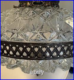 Vintage Clear Glass Swag Lamp Hollywood Regency MCM, diamond cut