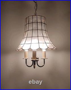 Vintage Coastal Boho MCM 1960's Capiz Shell 3 Candle Hanging Swag Lamp