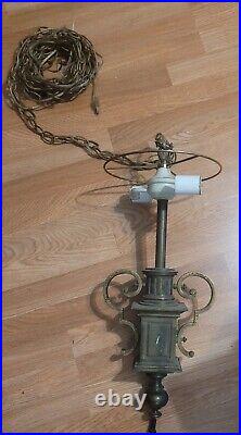 Vintage Colonial Hanging Brass Lamp Chandelier