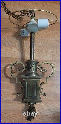 Vintage Colonial Hanging Brass Lamp Chandelier