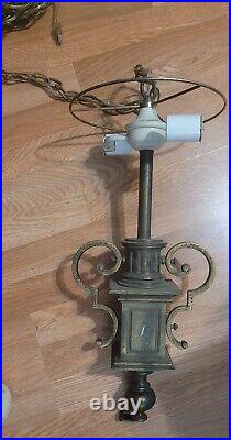 Vintage Colonial Hanging Brass Lamp Chandelier