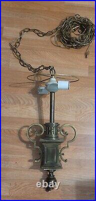 Vintage Colonial Hanging Brass Lamp Chandelier