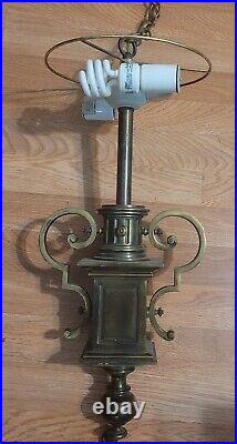 Vintage Colonial Hanging Brass Lamp Chandelier