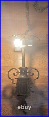 Vintage Colonial Hanging Brass Lamp Chandelier