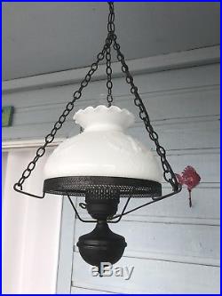 Vintage Colonial Hanging Lamp With American Eagle Milk Glass Motif, 7 Stars