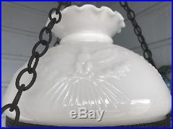 Vintage Colonial Hanging Lamp With American Eagle Milk Glass Motif, 7 Stars