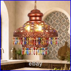 Vintage Colored Crystal Tassel Pendant Light, 13.4in Moroccan Home Decor Lamp New