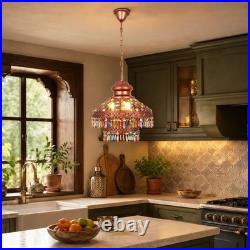 Vintage Colored Crystal Tassel Pendant Light, 13.4in Moroccan Home Decor Lamp New