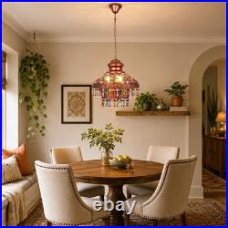 Vintage Colored Crystal Tassel Pendant Light, 13.4in Moroccan Home Decor Lamp New