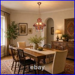 Vintage Colored Crystal Tassel Pendant Light, 13.4in Moroccan Home Decor Lamp New