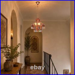 Vintage Colored Crystal Tassel Pendant Light, 13.4in Moroccan Home Decor Lamp New