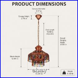 Vintage Colored Crystal Tassel Pendant Light, 13.4in Moroccan Home Decor Lamp New