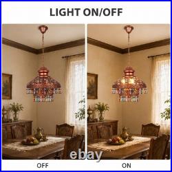 Vintage Colored Crystal Tassel Pendant Light, 13.4in Moroccan Home Decor Lamp New