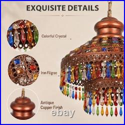 Vintage Colored Crystal Tassel Pendant Light, 13.4in Moroccan Home Decor Lamp New