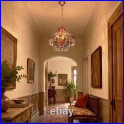 Vintage Colored Crystal Tassel Pendant Light, 13.4in Moroccan Home Decor Lamp New