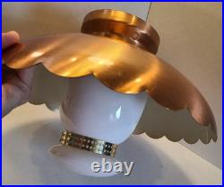 Vintage Copper & Brass Hanging Ceiling Light Mid Century withMilk Glass Shade