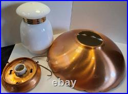 Vintage Copper & Brass Hanging Ceiling Light Mid Century withMilk Glass Shade