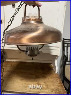 Vintage Copper Swag Lamp with Hurricane Glass Shade hanging plug