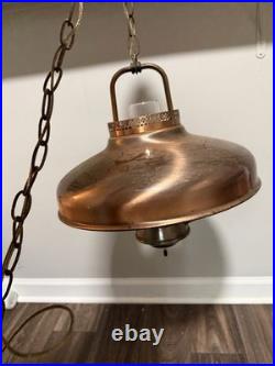 Vintage Copper Swag Lamp with Hurricane Glass Shade hanging plug