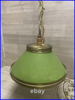 Vintage Cottage Style Retro Hanging Light Gold Toned & Green Encased Bulb Unique