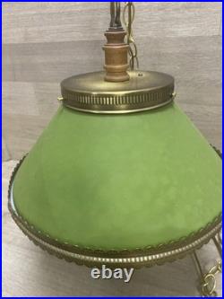 Vintage Cottage Style Retro Hanging Light Gold Toned & Green Encased Bulb Unique