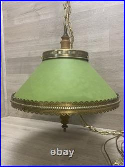 Vintage Cottage Style Retro Hanging Light Gold Toned & Green Encased Bulb Unique