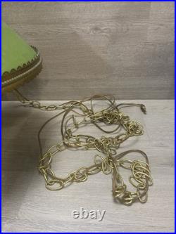 Vintage Cottage Style Retro Hanging Light Gold Toned & Green Encased Bulb Unique
