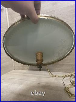 Vintage Cottage Style Retro Hanging Light Gold Toned & Green Encased Bulb Unique