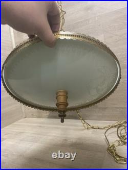 Vintage Cottage Style Retro Hanging Light Gold Toned & Green Encased Bulb Unique