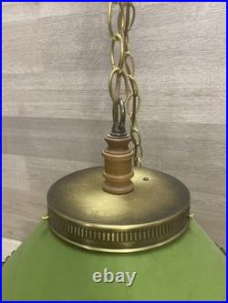 Vintage Cottage Style Retro Hanging Light Gold Toned & Green Encased Bulb Unique