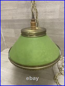 Vintage Cottage Style Retro Hanging Light Gold Toned & Green Encased Bulb Unique