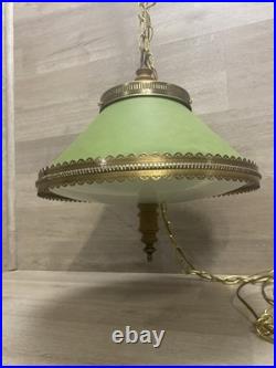 Vintage Cottage Style Retro Hanging Light Gold Toned & Green Encased Bulb Unique