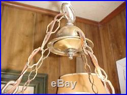 Vintage Cranberry Ruby Red Glass Swag Hanging Ceiling Mount Hurricane Lamp Light