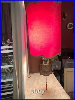 Vintage Crushed Red Velvet Drum Hanging Swag Lamp, Mid Century Mod Hollywood