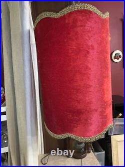 Vintage Crushed Red Velvet Drum Hanging Swag Lamp, Mid Century Mod Hollywood