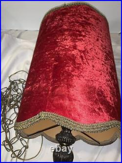 Vintage Crushed Red Velvet Drum Hanging Swag Lamp, Mid Century Mod Hollywood