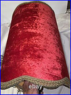 Vintage Crushed Red Velvet Drum Hanging Swag Lamp, Mid Century Mod Hollywood