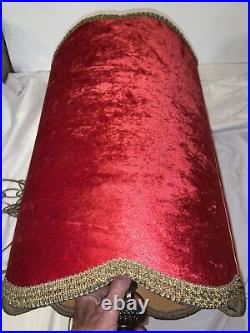 Vintage Crushed Red Velvet Drum Hanging Swag Lamp, Mid Century Mod Hollywood