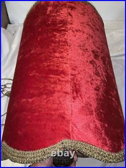 Vintage Crushed Red Velvet Drum Hanging Swag Lamp, Mid Century Mod Hollywood