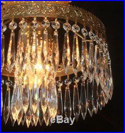 Vintage Crystal Lamp Chandelier Fenton Honeysuckle honey Glass hanging brass tol
