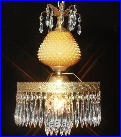 Vintage Crystal Lamp Chandelier Fenton Honeysuckle honey Glass hanging brass tol
