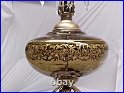 Vintage Crystal Waterfall Hanging Swag Lamp with Gold Glass Vine Design Light