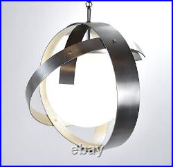 Vintage Custom Made Steel Strips and White Globe Hanging Ceiling Pendant Lamp