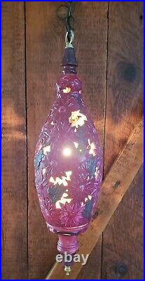 Vintage Daisy Flower Hanging Swag Lamp Ceiling Light Mid Century Floral Cutout