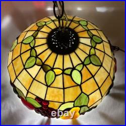 Vintage Dale Tiffany Style 3-D Fruit Leaded Stained Glass Hanging Lamp 16 Inch